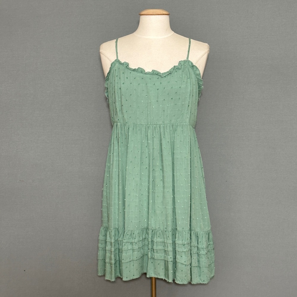 Umgee Womens Dress L Dusty Mint Swiss Dot Ruffle Babydoll Boho Cottagecore NWT